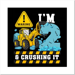 Kids Construction Truck 2nd Birthday Boy 2 Bulldozer Digger Posters and Art